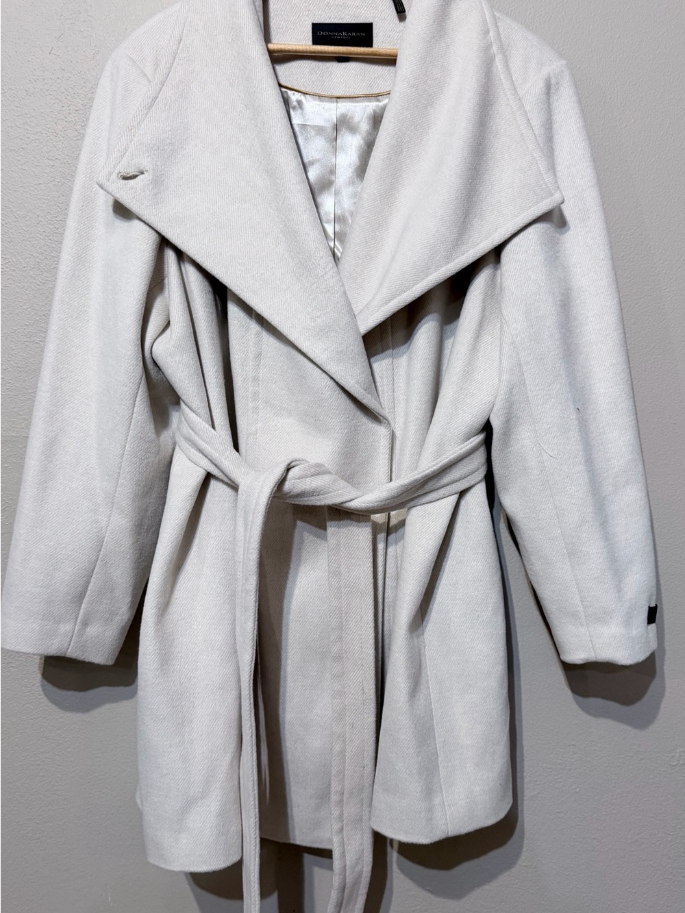 Donna Karan 3XL Cream Wool Belted Wrap Coat
